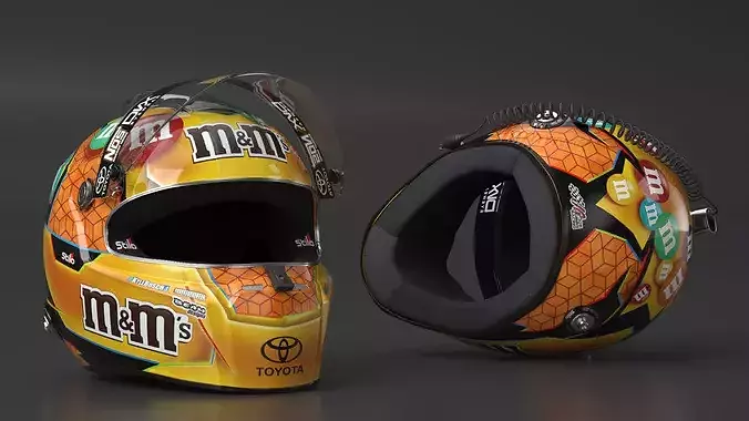NASCAR Competition Helmet with M and Ms Branding 3D model 2