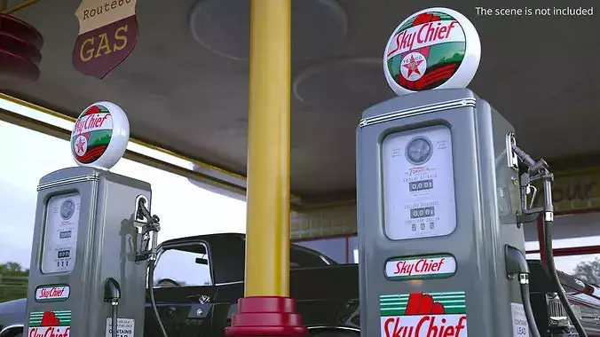 Retro Texaco Sky Chief Petrol Column Grey 3D model 3