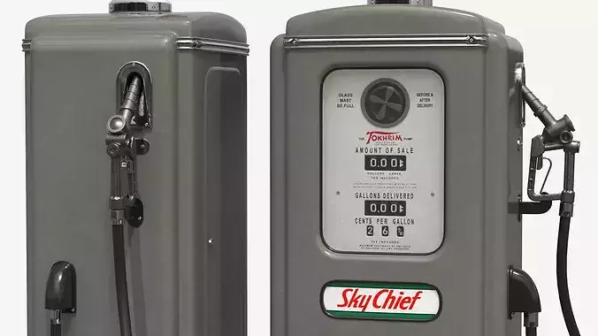 Retro Texaco Sky Chief Petrol Column Grey 3D model 5