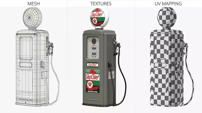Retro Texaco Sky Chief Petrol Column Grey 3D model 7