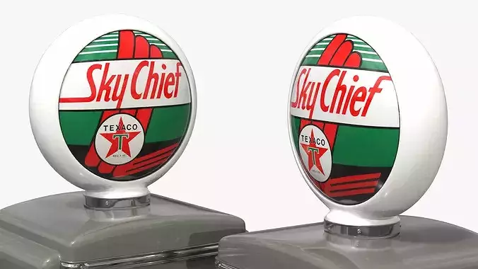 Retro Texaco Sky Chief Petrol Column Grey 3D model 4