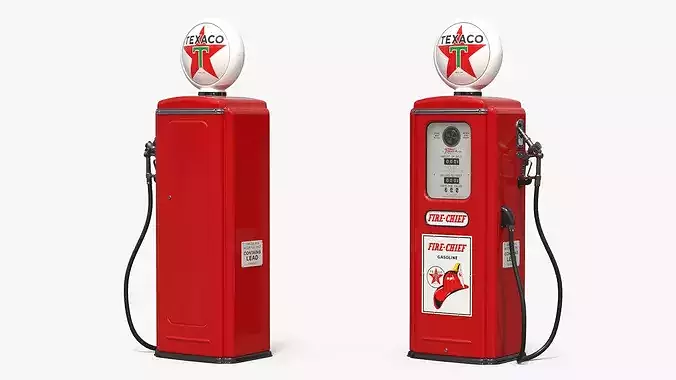 Vintage Texaco Refueling Station Red 3D model 4