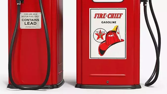 Vintage Texaco Refueling Station Red 3D model 7