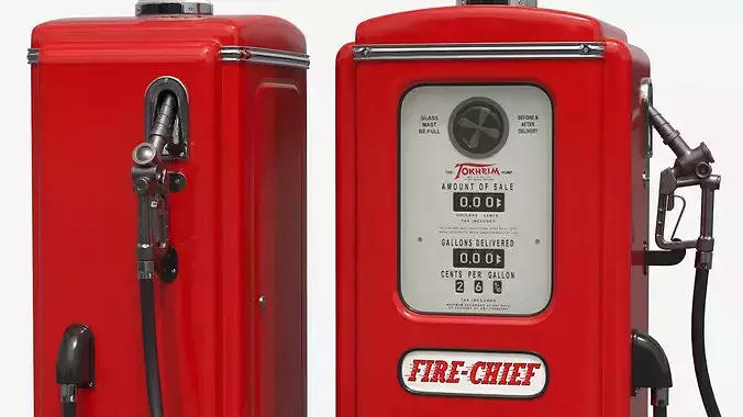 Vintage Texaco Refueling Station Red 3D model 6