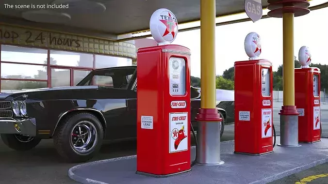 Vintage Texaco Refueling Station Red 3D model 2