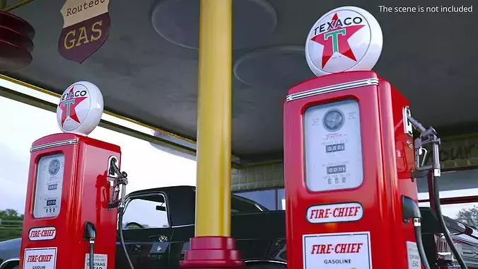 Vintage Texaco Refueling Station Red 3D model 3