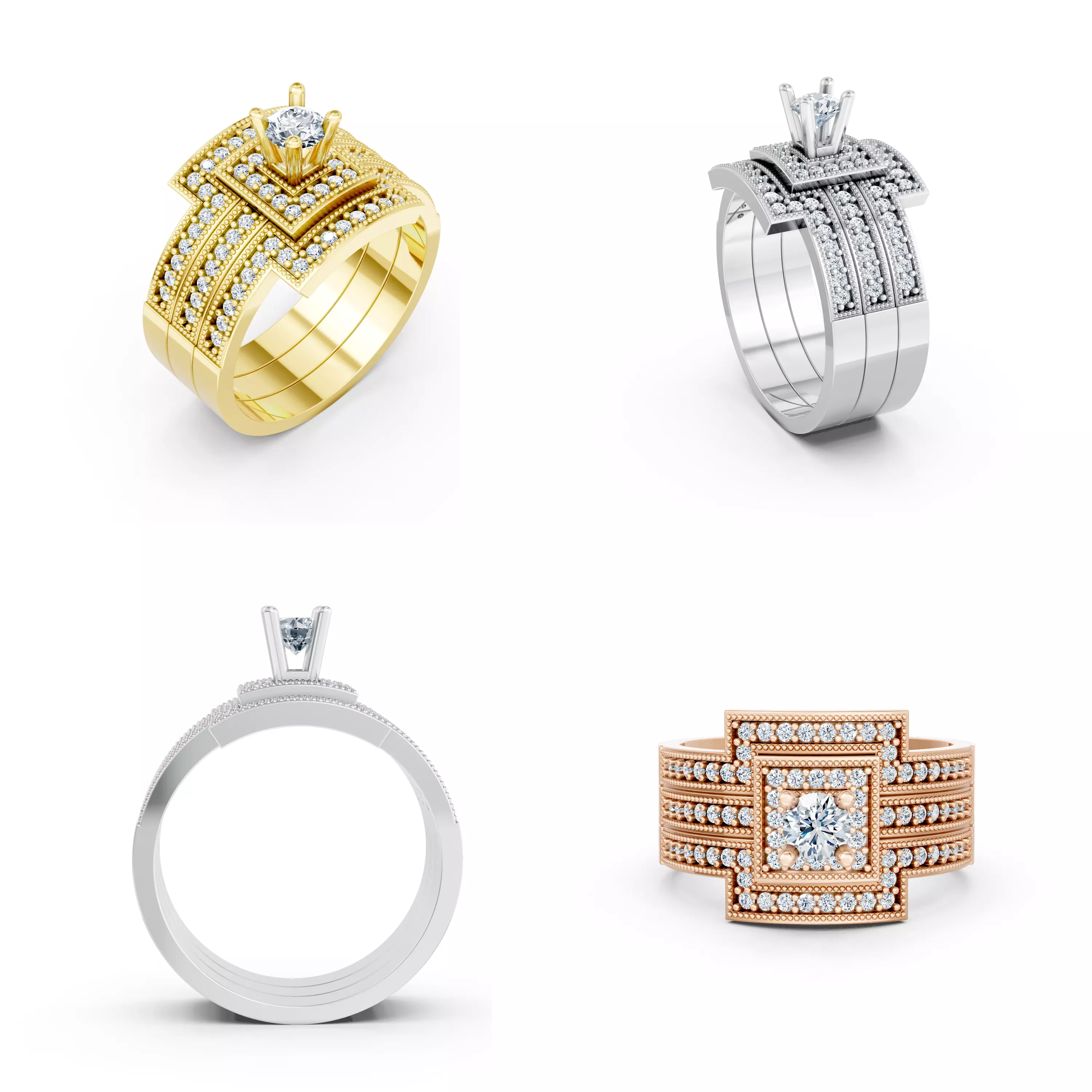 Luxury Halo Bridal Ring CAD Model STL 3DM Jewelry Design 3D print model