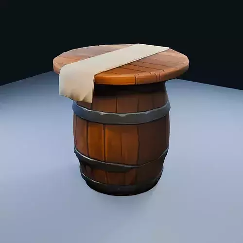 Barrel Display Table Low Poly PBR Game Asset