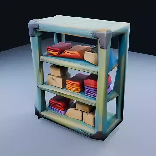Open Display Shelf Low Poly PBR Game Asset