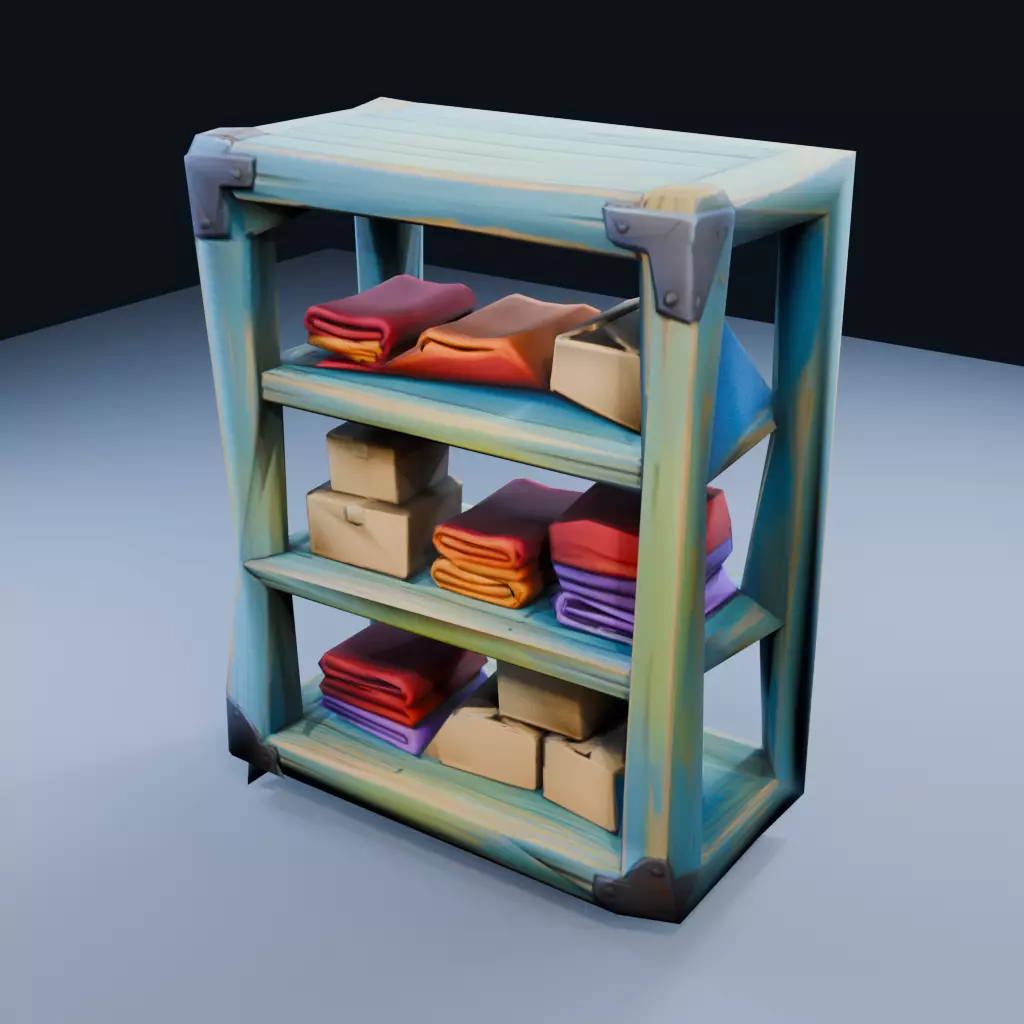 Open Display Shelf Low Poly PBR Game Asset Low-poly 3D model
