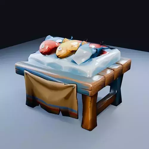 Iced Fish Display Low Poly PBR Game Asset