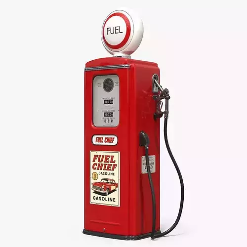 Vintage Gasoline Dispenser Tower Red 3D model 2