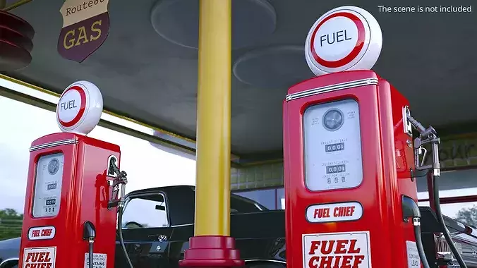 Vintage Gasoline Dispenser Tower Red 3D model 4
