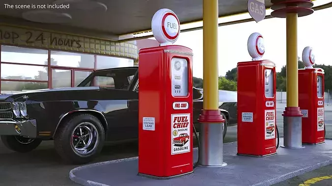 Vintage Gasoline Dispenser Tower Red 3D model 3