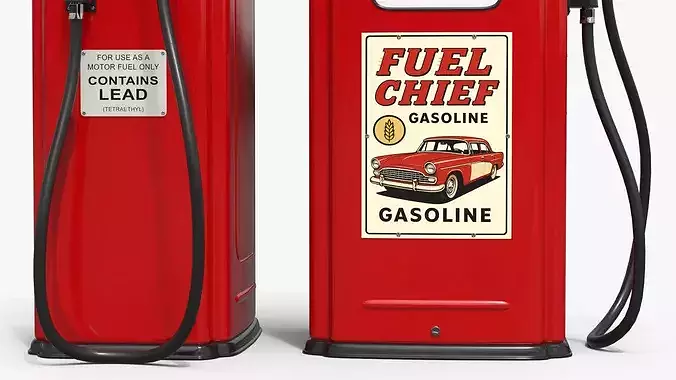 Vintage Gasoline Dispenser Tower Red 3D model 7