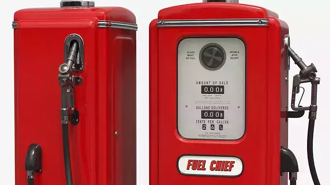 Vintage Gasoline Dispenser Tower Red 3D model 6