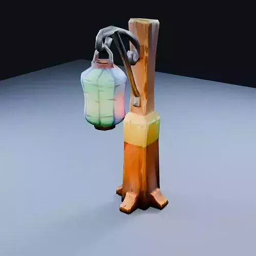 Market Lantern Post Low Poly PBR Game Asset