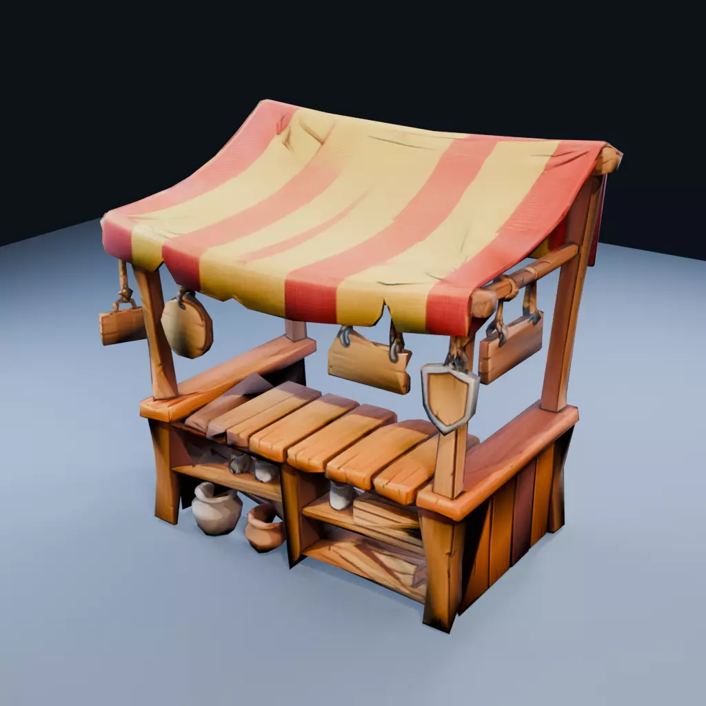 Colorful Market Stall Low Poly PBR Game Asset Low-poly 3D model