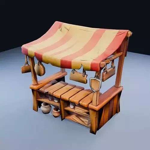 Colorful Market Stall Low Poly PBR Game Asset