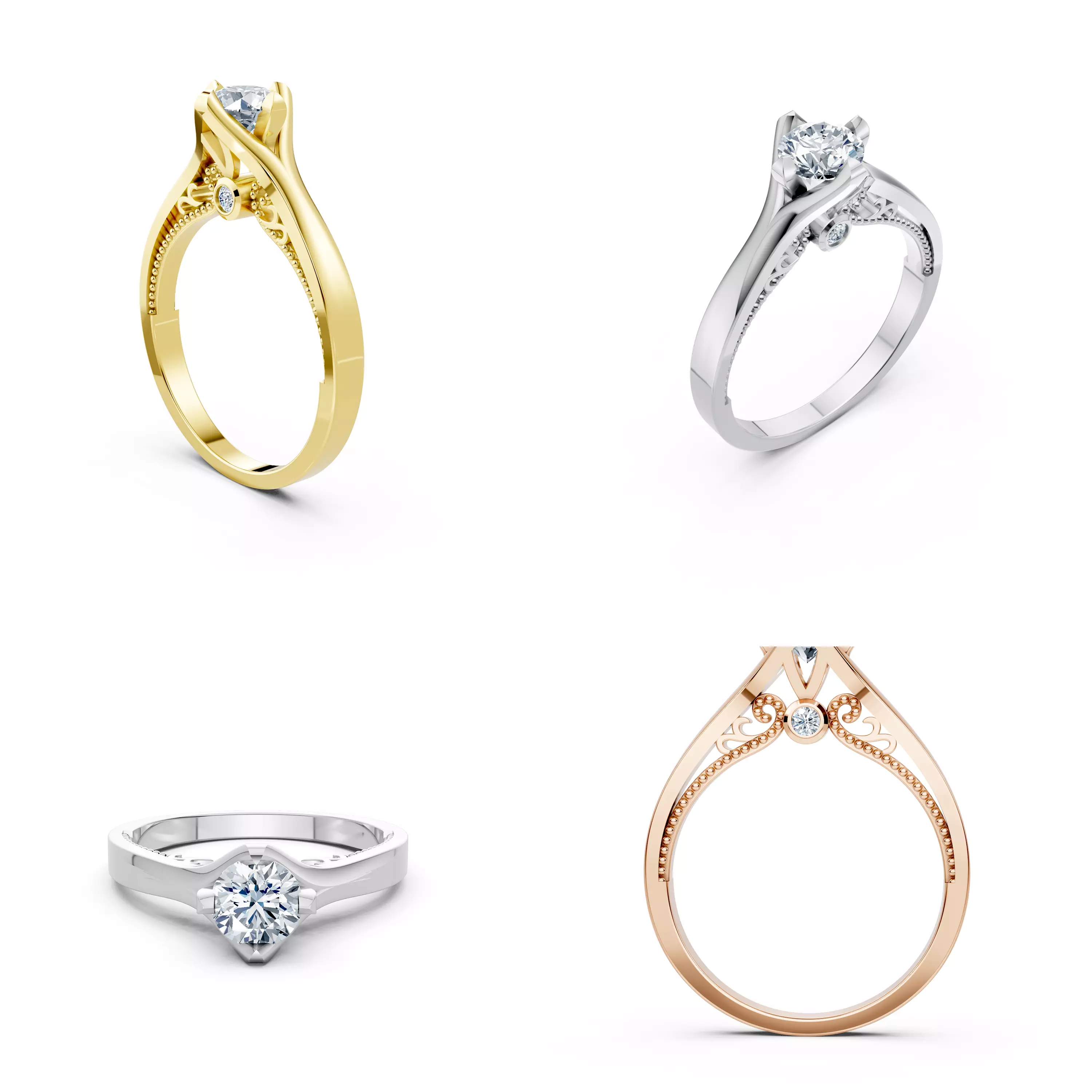 Twisted Solitaire Ring CAD Model STL 3DM Jewelry Design 3D print model