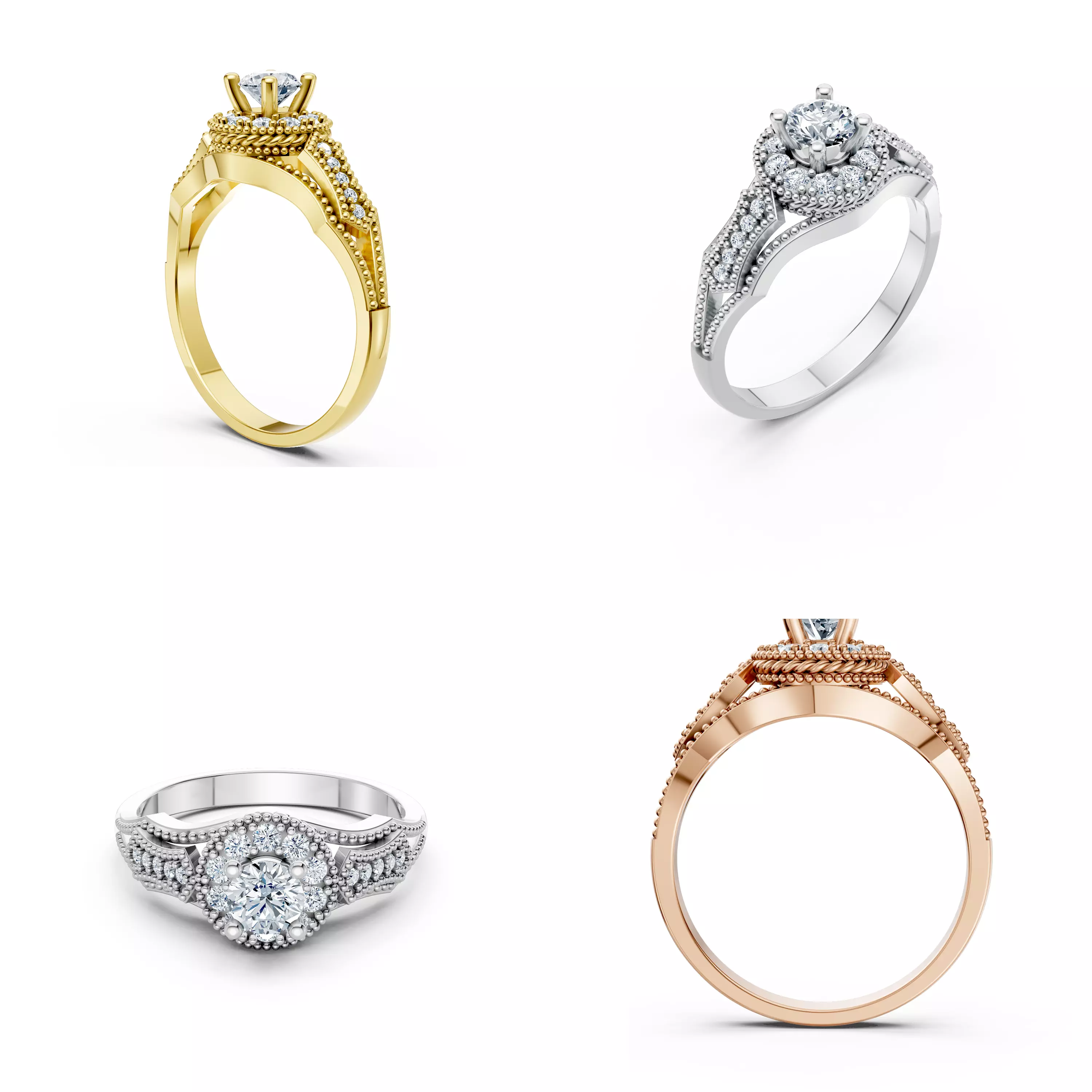 Vintage Halo Diamond Ring CAD Model STL 3DM Jewelry File 3D print model