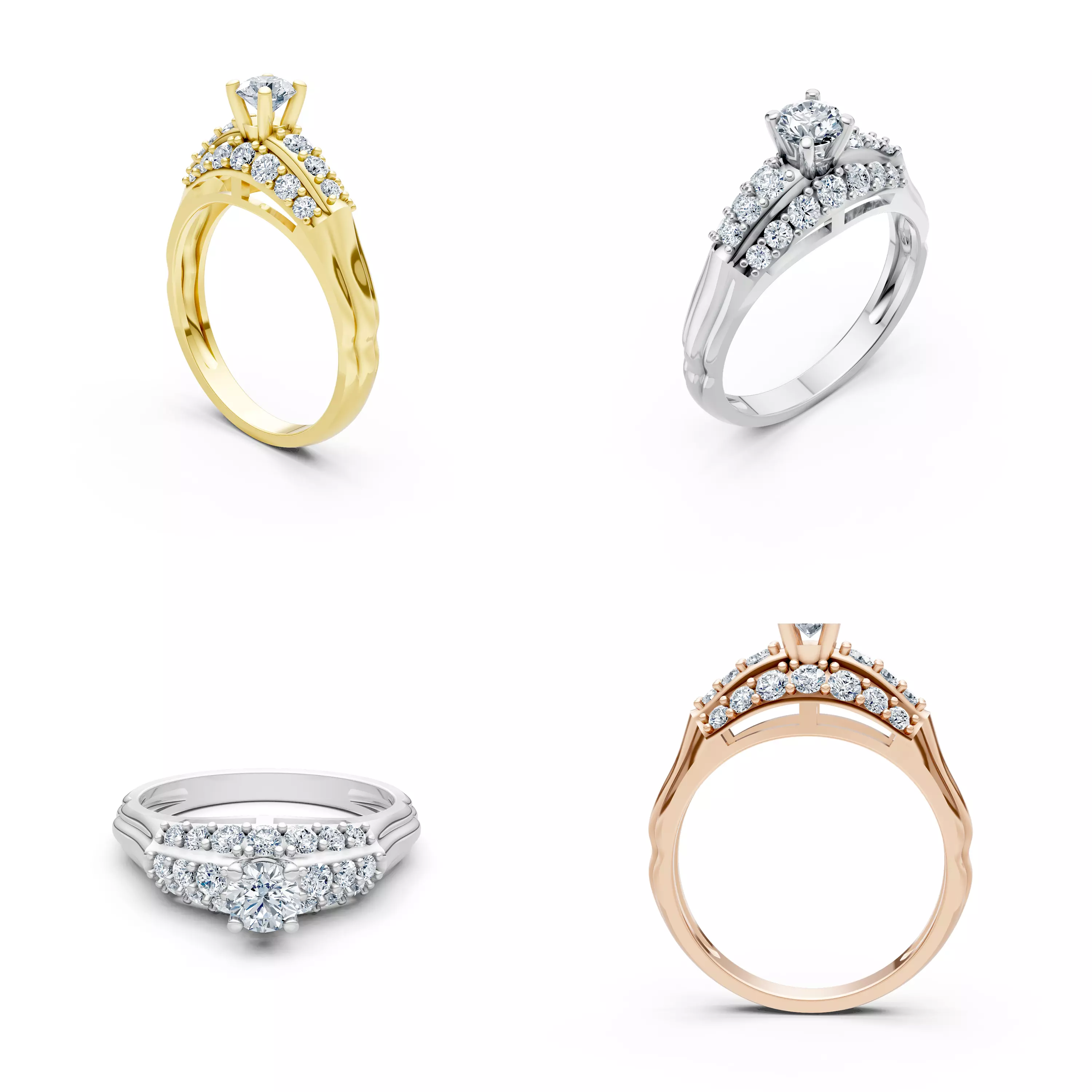 Double Row Solitaire Ring CAD Model STL 3DM Jewelry File 3D print model