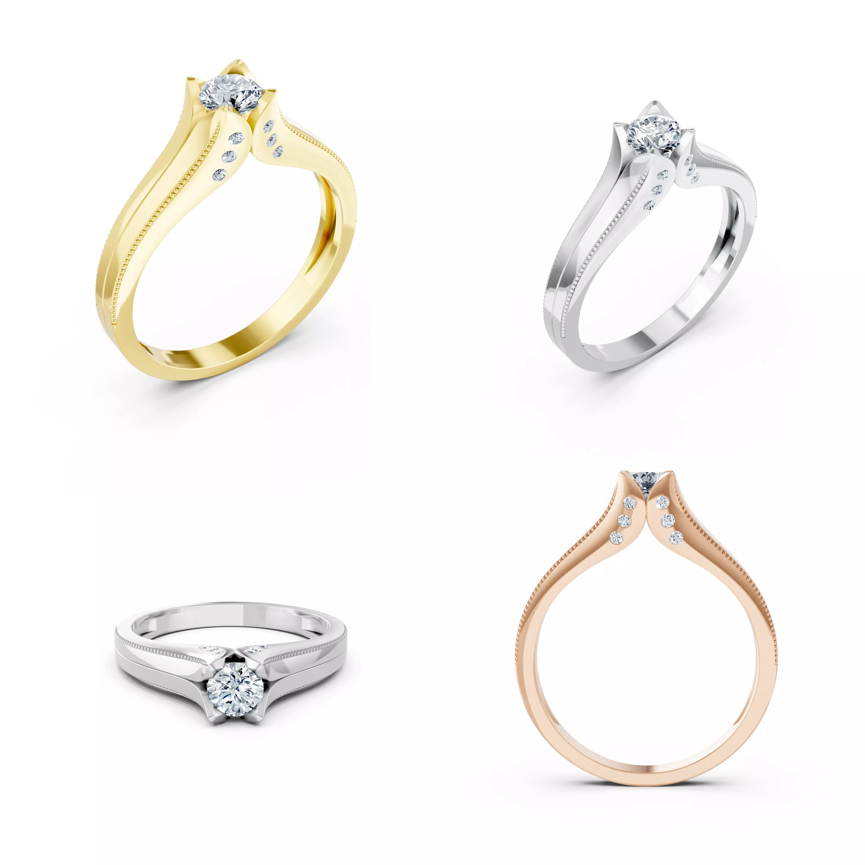 Modern Bypass Solitaire Ring CAD Model STL 3DM Jewelry File 3D print model