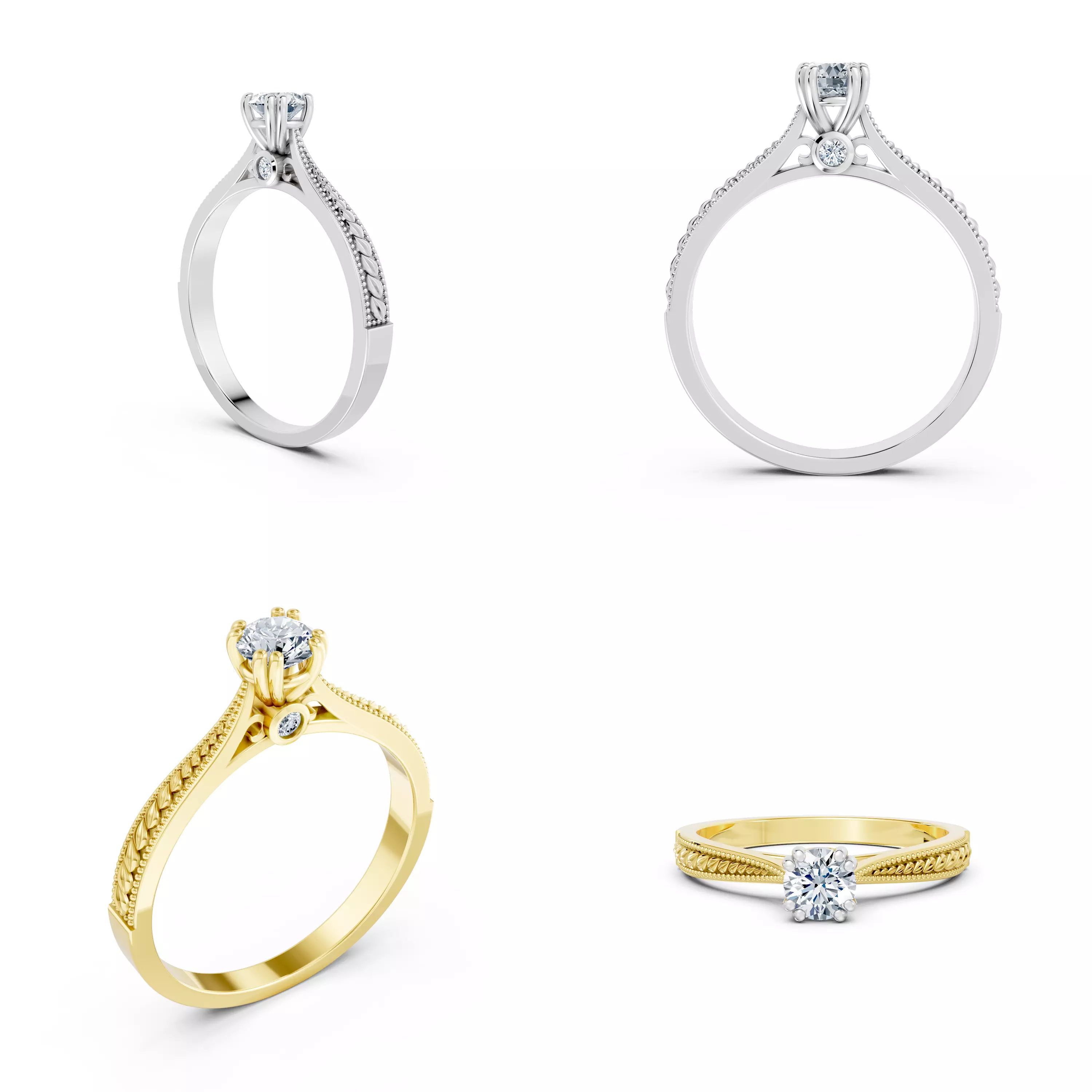 Vintage Solitaire Ring CAD Model STL 3DM Jewelry Design File 3D print model