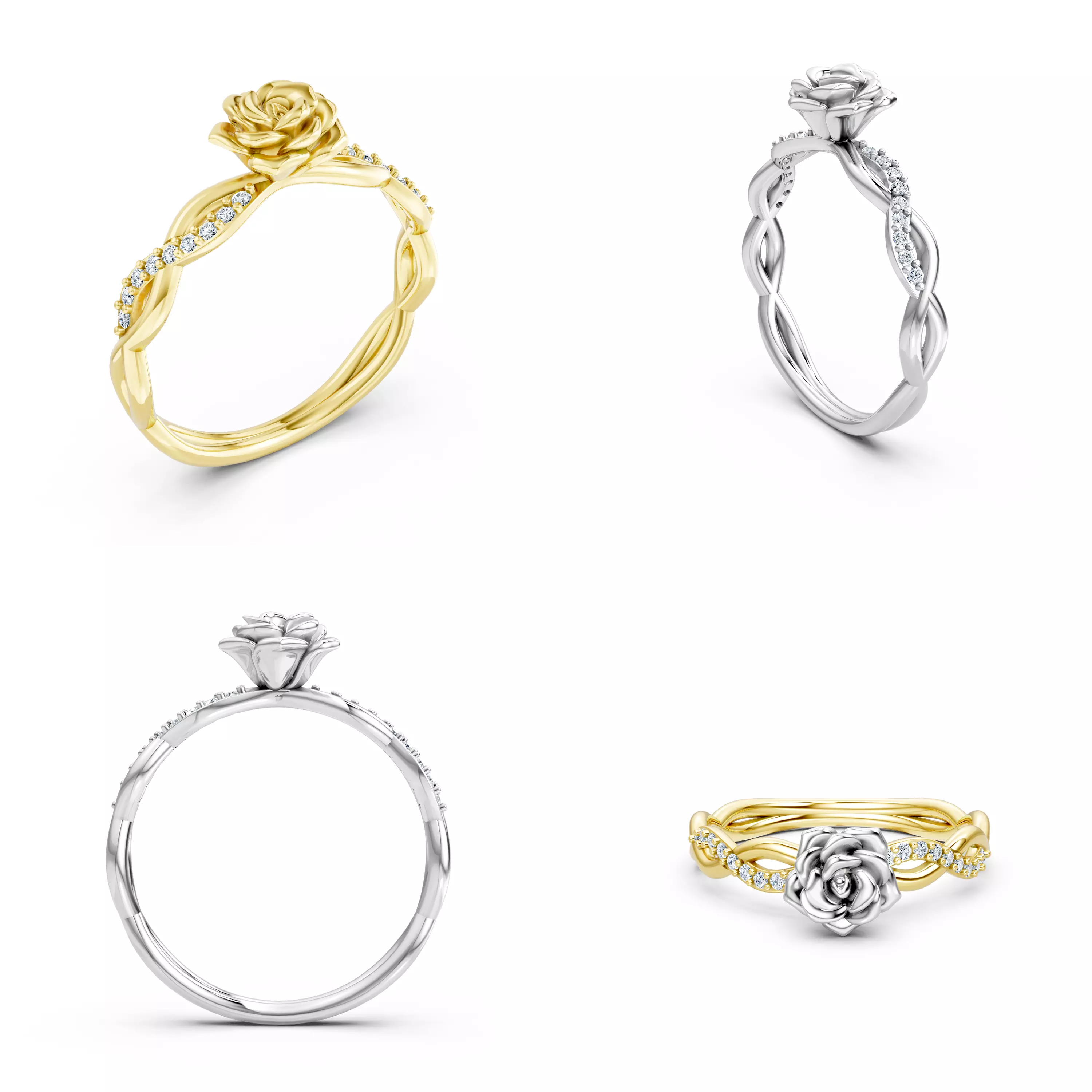 Rose Flower Ring CAD Model STL 3DM Jewelry Design File 3D print model