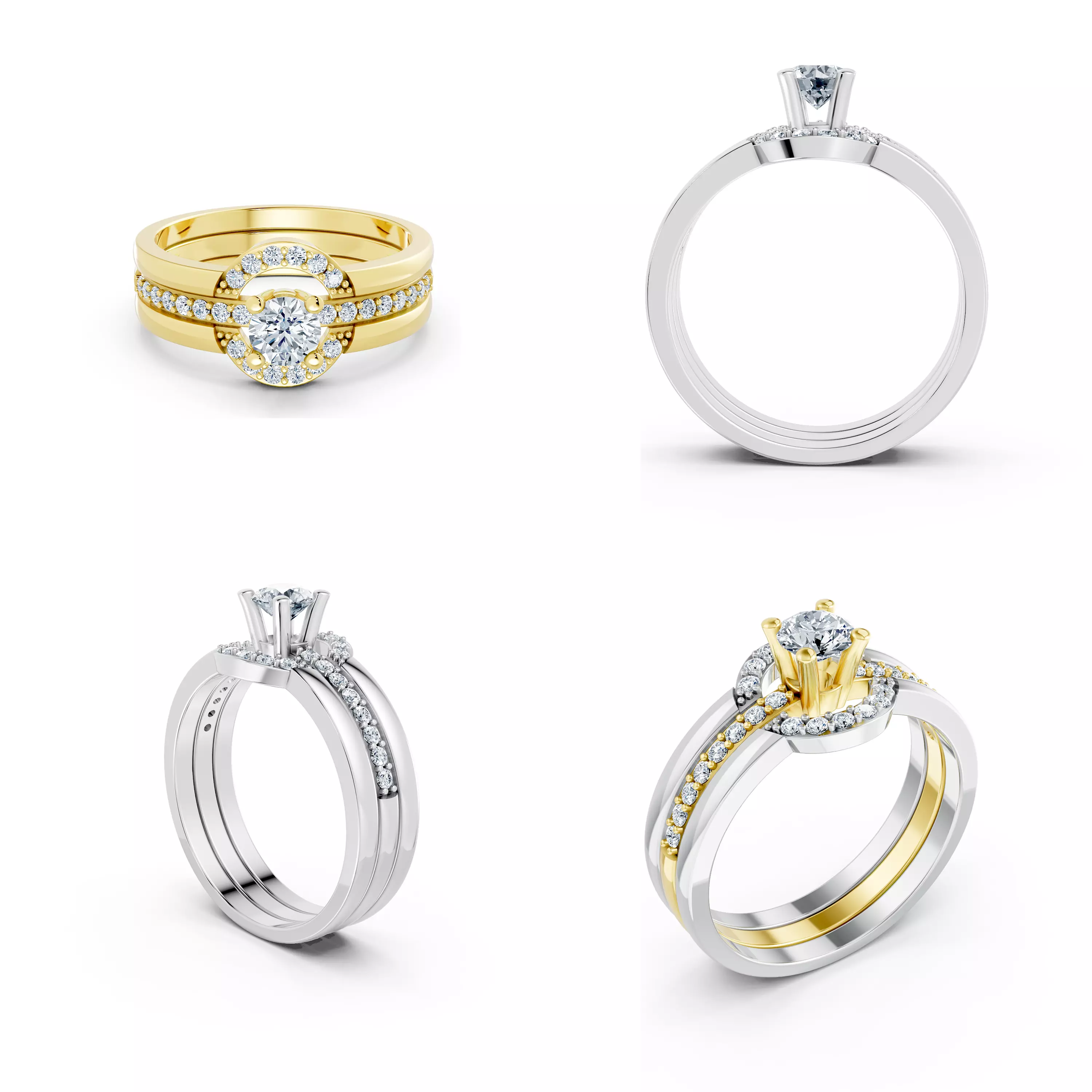 Halo Bridal Ring Set CAD Model STL 3DM Jewelry Design File 3D print model