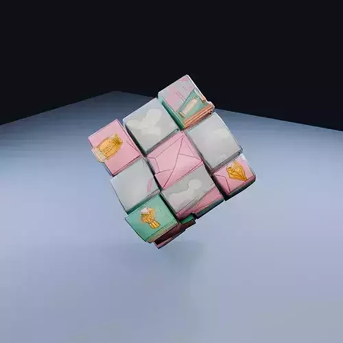 Mirrored Cube Cluster Low Poly PBR Game Asset