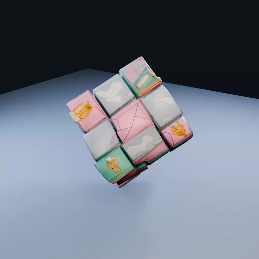 Mirrored Cube Cluster Low Poly PBR Game Asset Low-poly 3D model