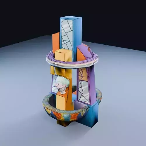 Postmodern Fountain Low Poly PBR Game Asset