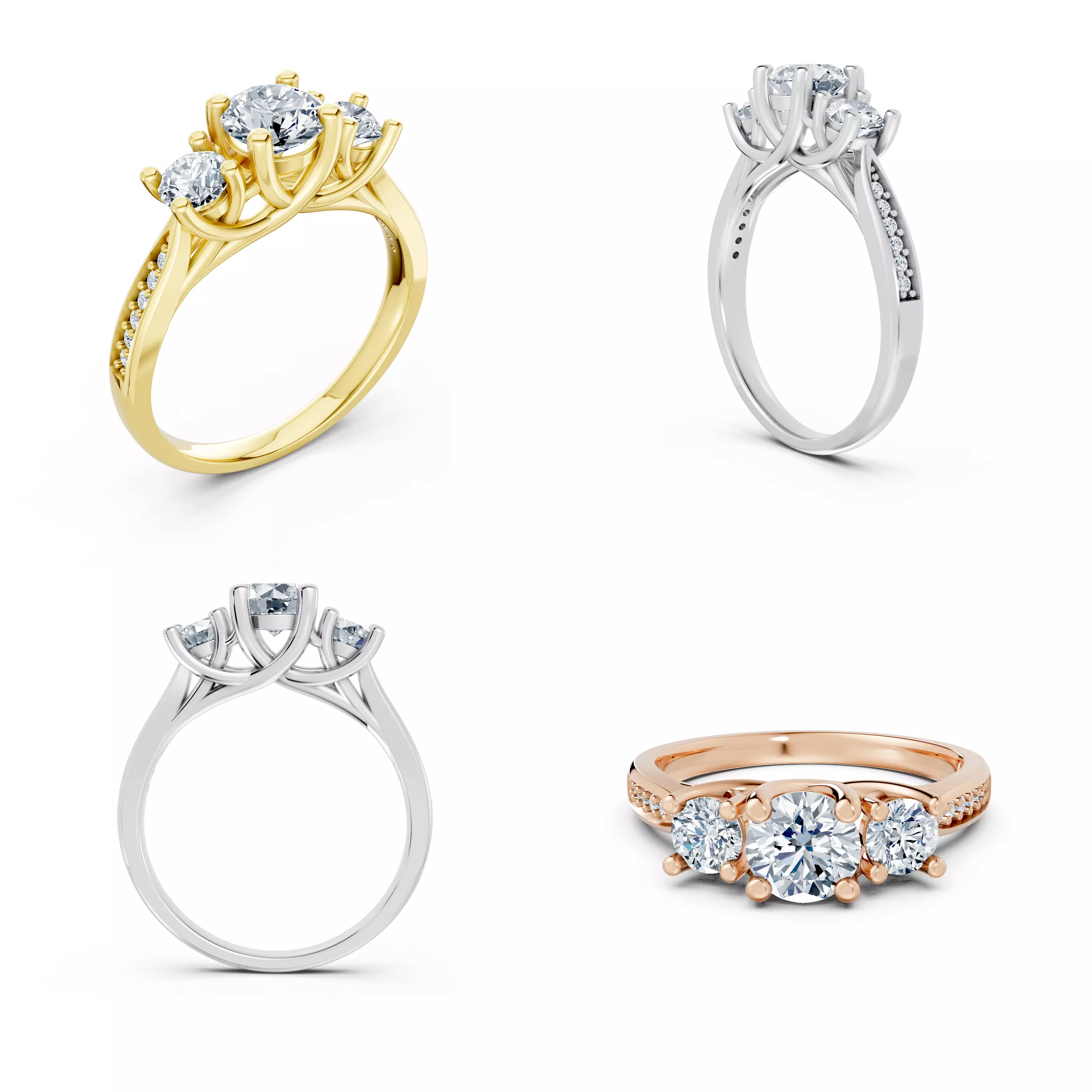 Three Stone Engagement Ring CAD Model STL 3DM Jewelry File 3D print model