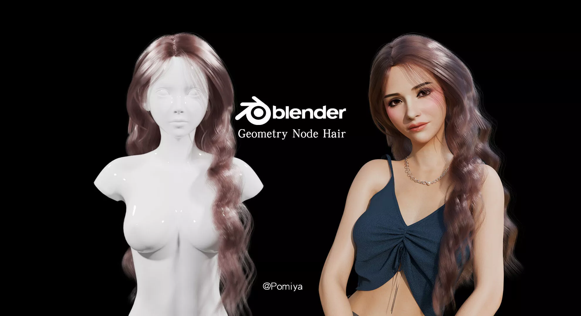 Voluminous Long Wavy Hair - Blender Geometry Nodes 3D model