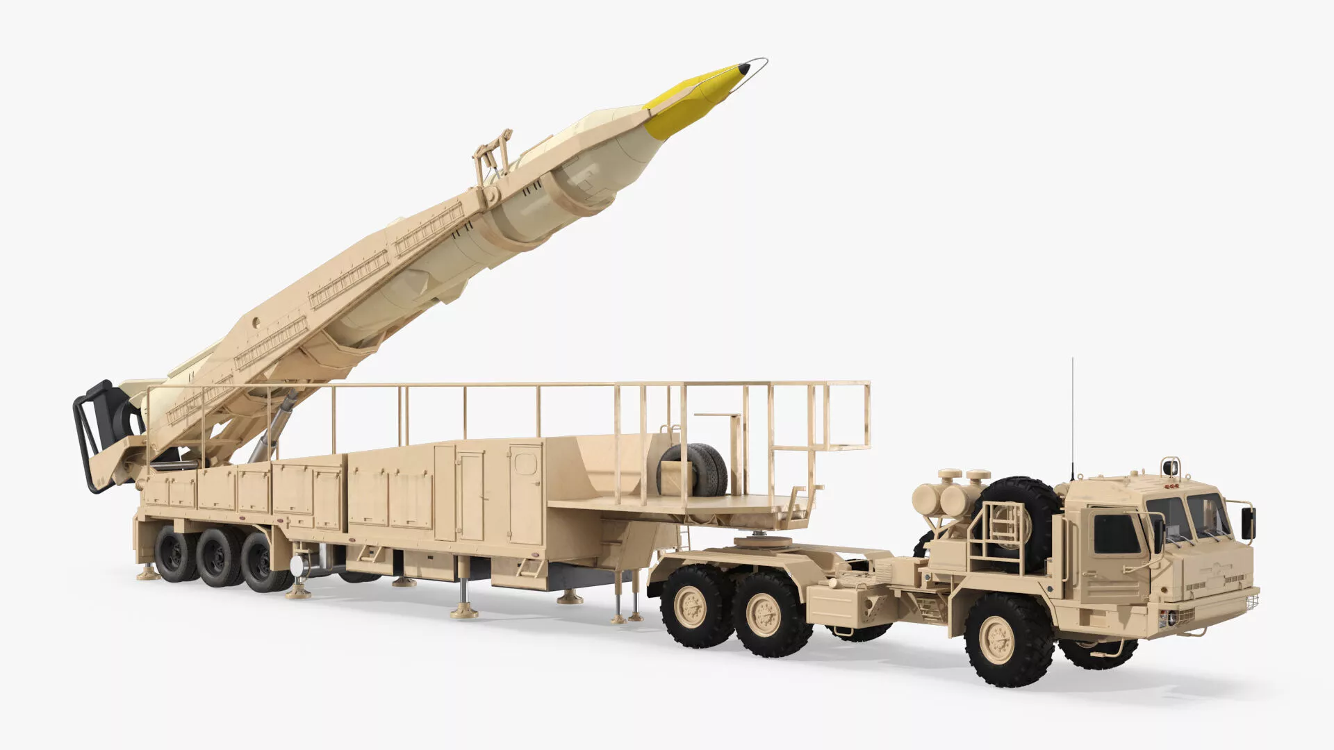 Sejjil Ballistic Missile with BAZ 64022 Hauler Rigged 3D model