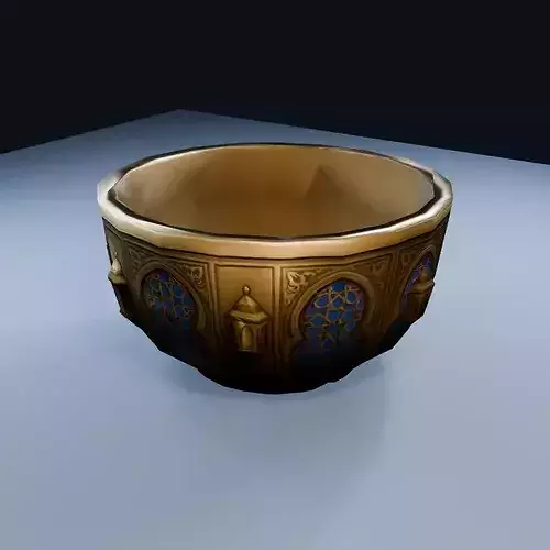 Large Brass Bowl Low Poly PBR Game Asset