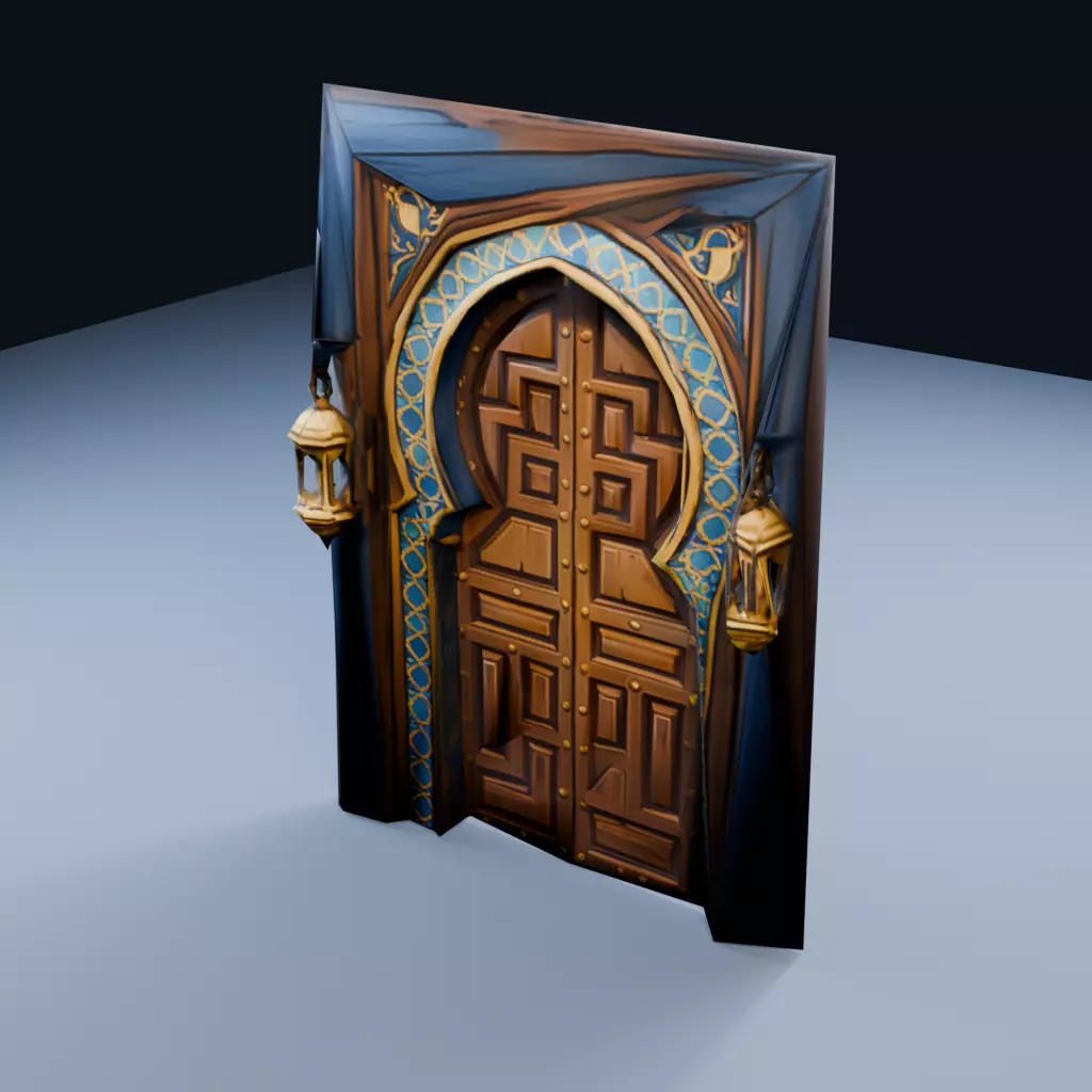Carved Wooden Door Low Poly PBR Game Asset Low-poly 3D model