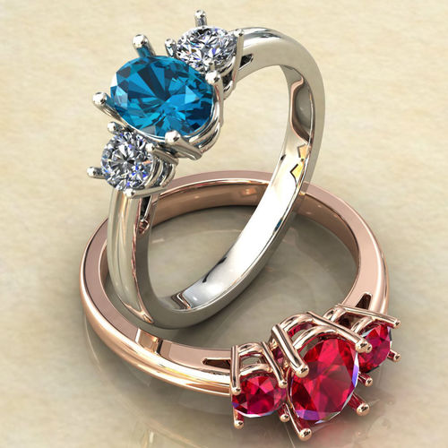Three Stone Oval Gemstone 7x5 mm Ring 0217 3D print model