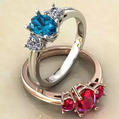 Three Stone Oval Gemstone 7x5 mm Ring 0217