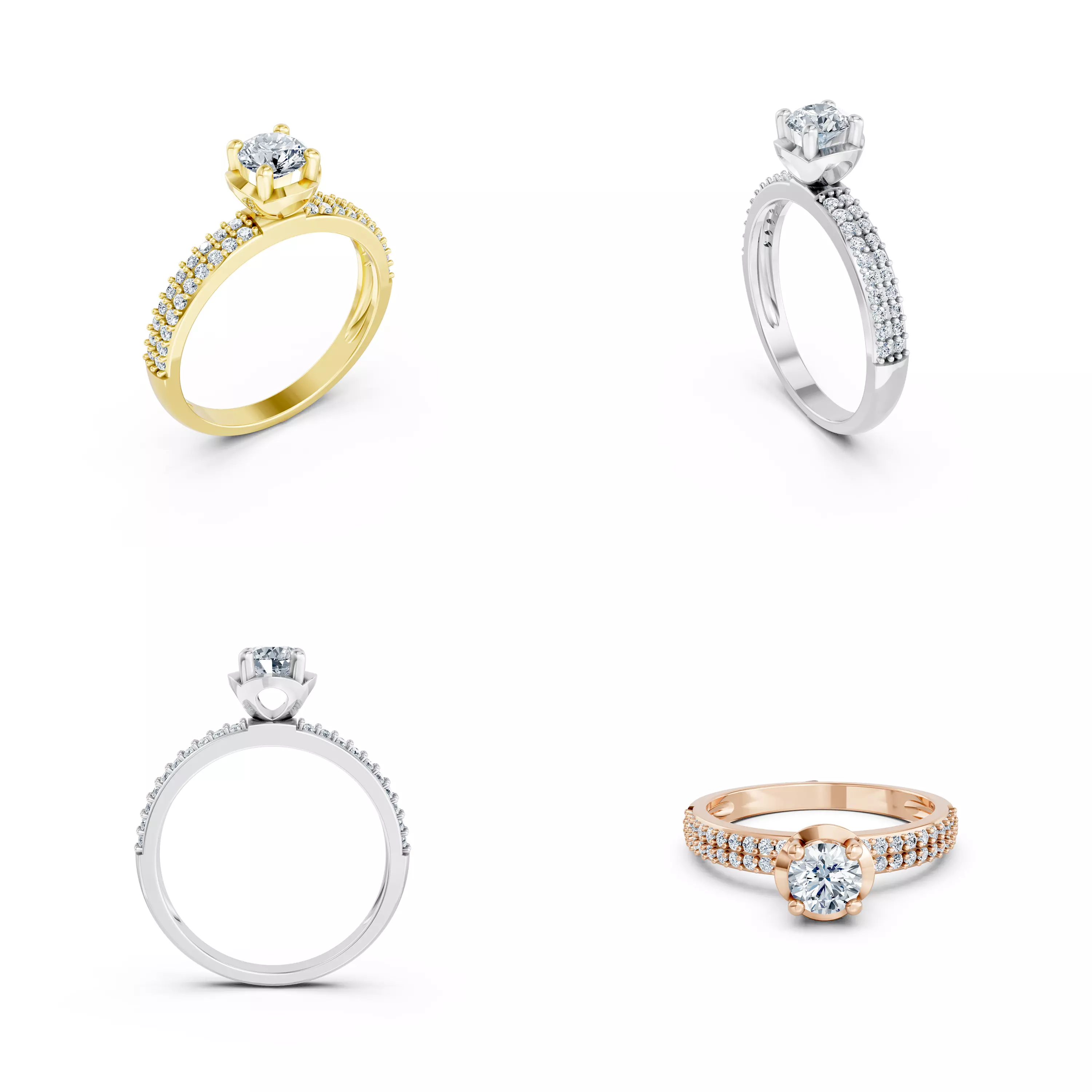 Pave Solitaire Ring CAD Model STL 3DM Jewelry Design Set 3D print model
