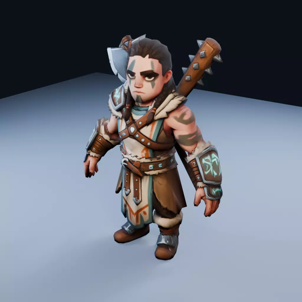 Wild Barbarian Low Poly PBR Game Asset Low-poly 3D model