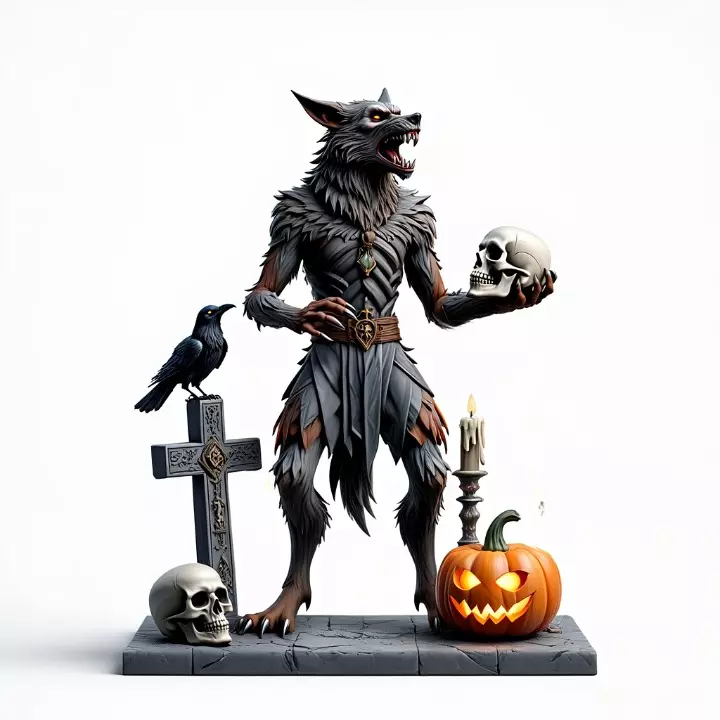 4488 Werewolf with Skull Minimalist Statue STL DND 3D 3D print model