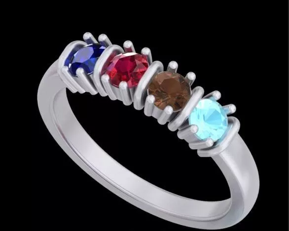 Four-Stone Round Gemstone Birthstone Band Jewelry CAD 3D Model 3D print model