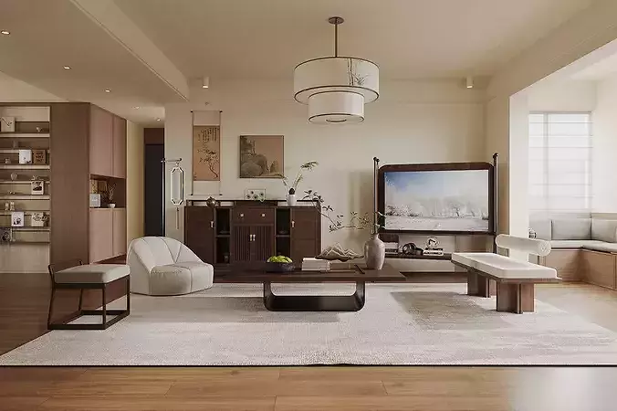 Chinese style living French retro style living  3D model 2