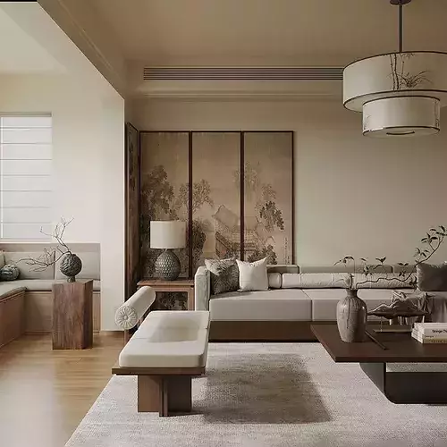 Chinese style living French retro style living  3D model 3