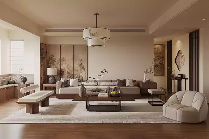 Chinese style living French retro style living  3D model 4