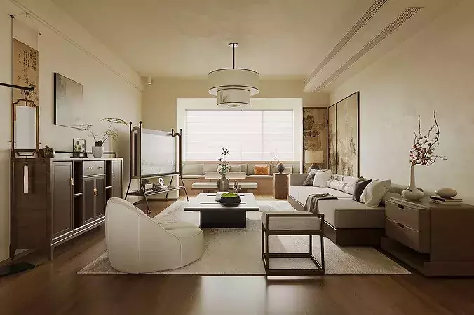 Chinese style living French retro style living  3D model 5