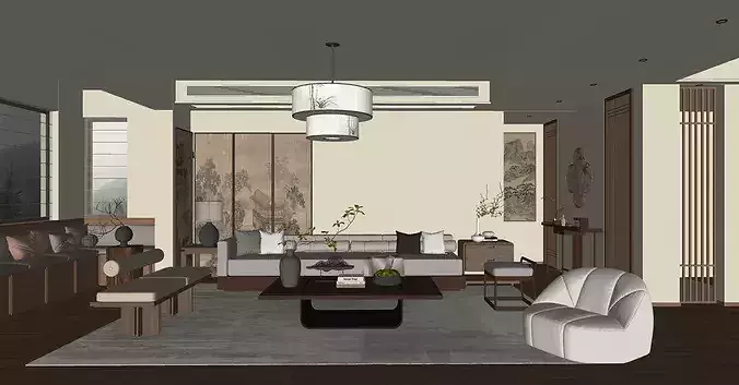Chinese style living French retro style living  3D model 7