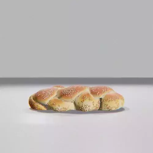 Sesame Seed Braided Bread Low-poly 3D model 2